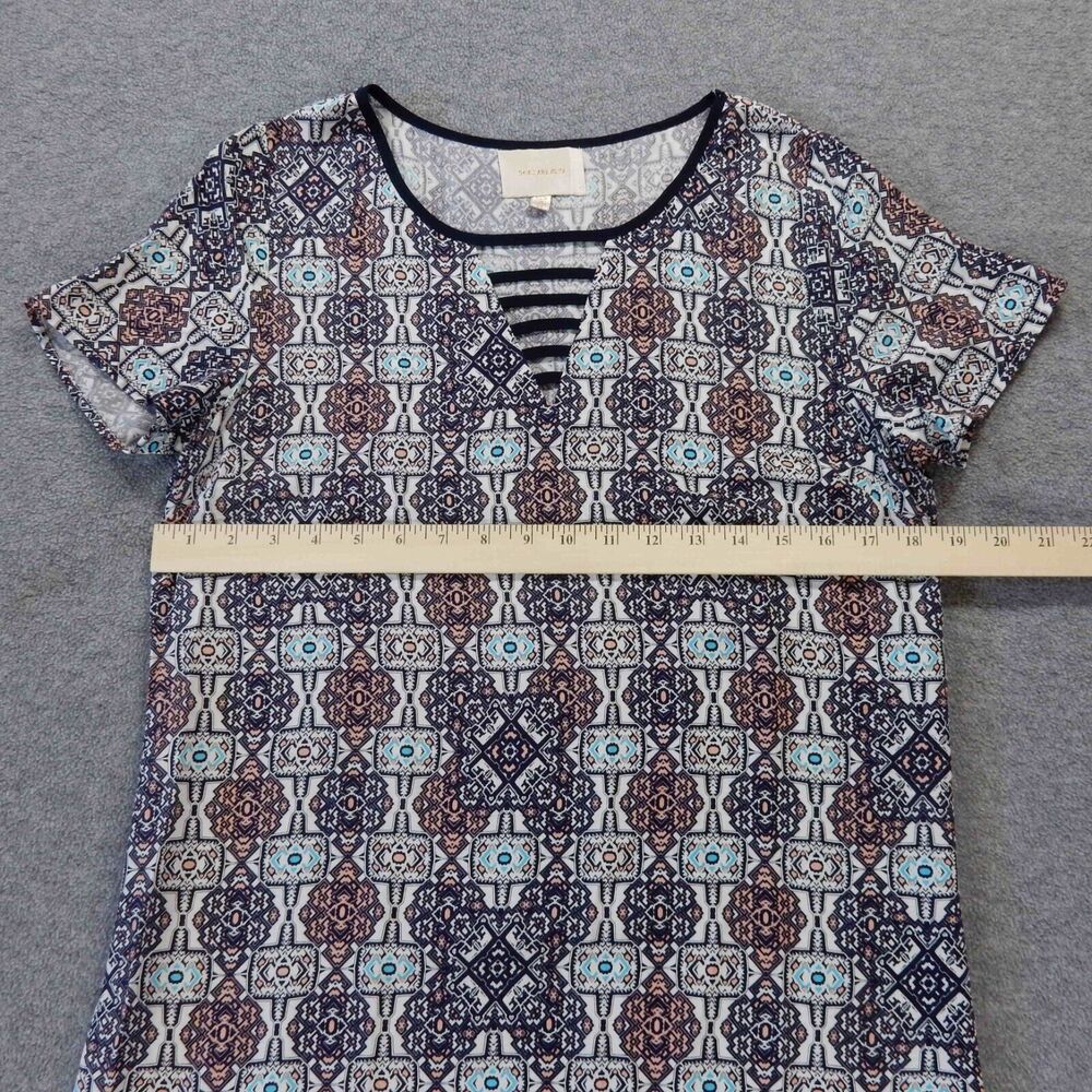 Skies Are Blue Dress Medium Colorful Aztec Print Boho Hippie VNeck Short Sleeve - Picture 4 of 9